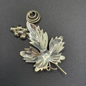 Grape Leaf Brooch VTG Sterling Silver 925 Size 2.75" Length
